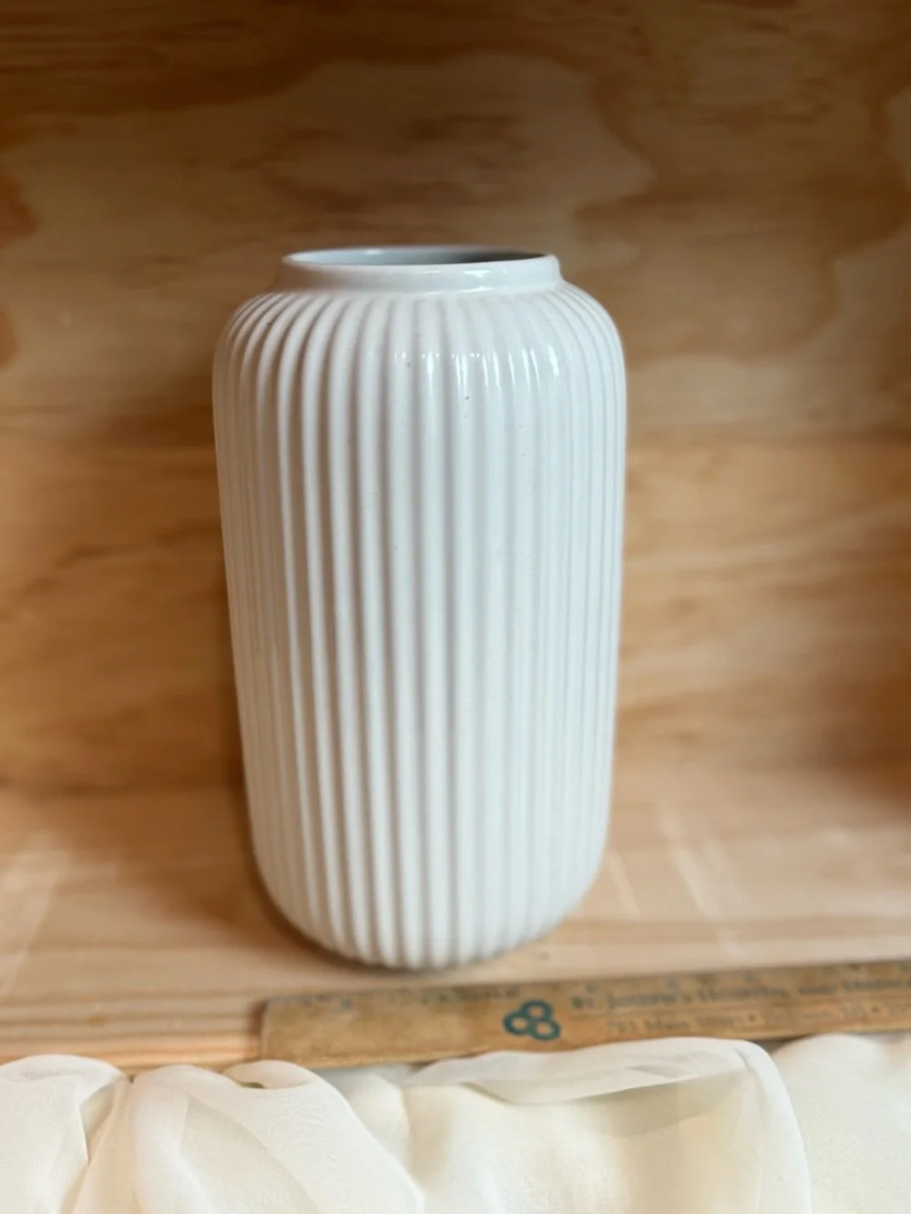 IKEA Stirlen White Ribbed Ceramic Cylinder Vase
